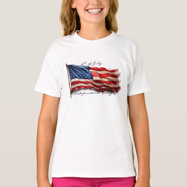 4th of July – Celebrate with US Flag T-Shirt (Front)