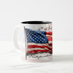 4th of July – Celebrate with US Flag Two-Tone Coffee Mug