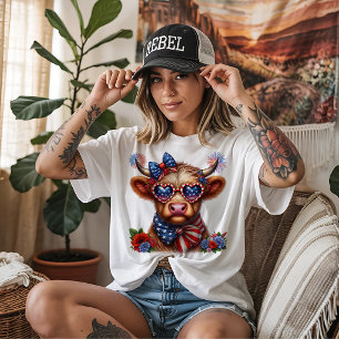 4th of July Celebrating Cow Tri-Blend Shirt