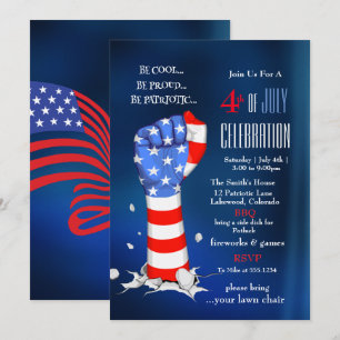 4th of July Celebration American Flag Fist Invitation
