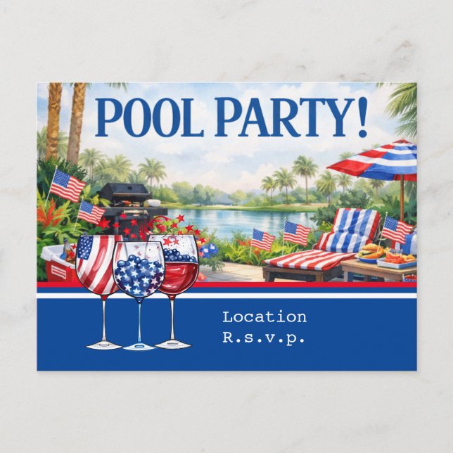 4th of July Celebration Barbecue Pool Party  Postcard (Front)