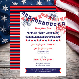 4th of July Celebration Fireworks   Bunting  Holid Invitation