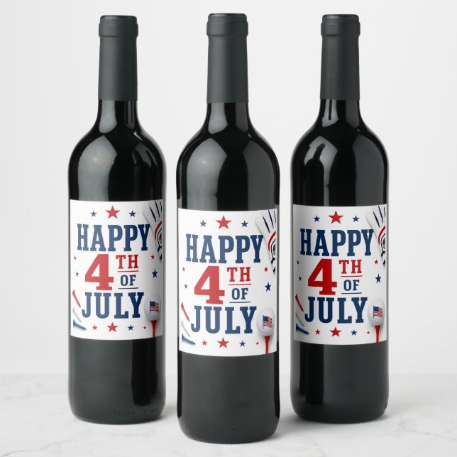 4th of July Celebration for Golfer  Wine Label (Bottles)