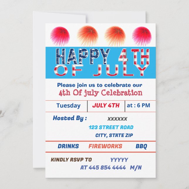 ‎4th of July Celebration Invitation (Front)