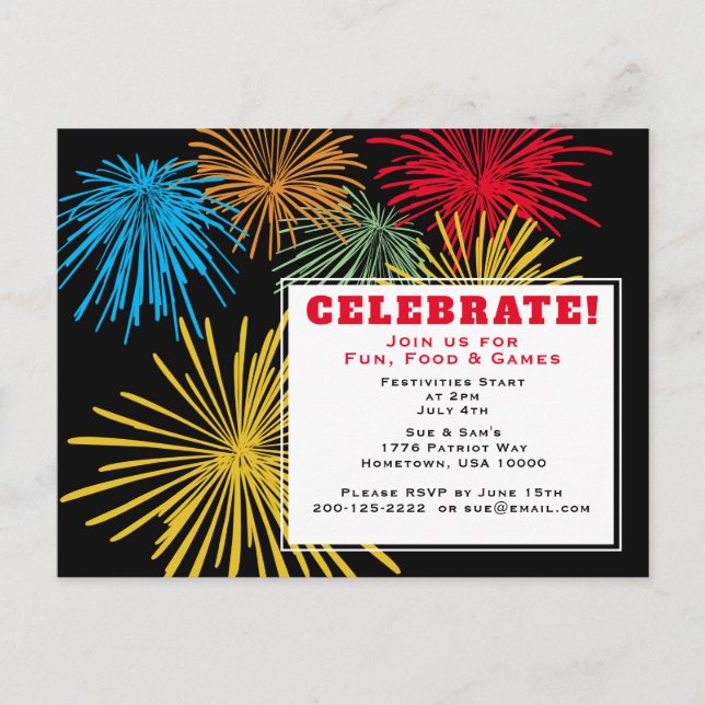 4th Of July Celebration Invitation Postcard (Front)