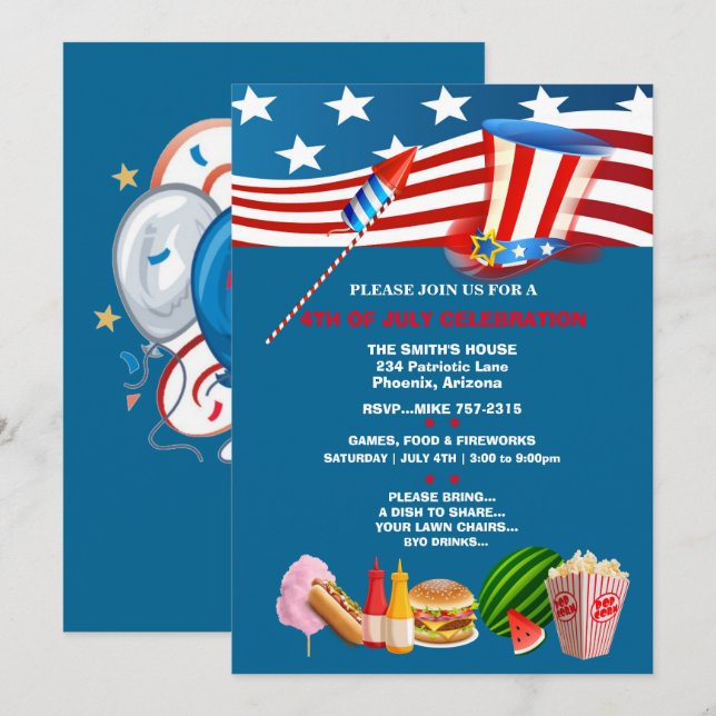 4th of July Celebration Party Patriotic   Invitation (Front/Back)