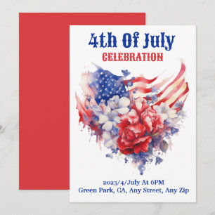4th of July Celebration watercolor Blue red Holiday Card