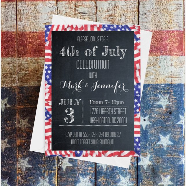 4th of July Chalkboard Flag Party Invitation (Creator Uploaded)