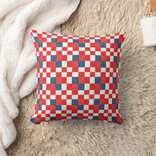 4th of July Chequerboard Patriotic Stars and Strip Cushion