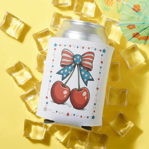 4th Of July Cherries Bow 250th Anniversary Can Cooler