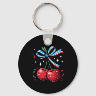 4th Of July Cherries Coquette Bow Patriotic Cherry Key Ring