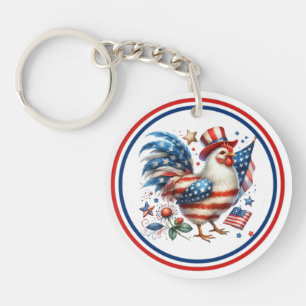 4th of July Chicken Clipart-61531 Key Ring