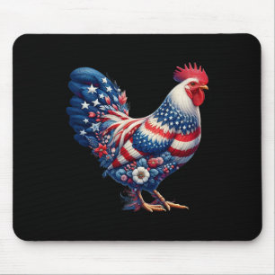 4th Of July Chicken Patriotic Usa Flag Floral Chic Mouse Mat