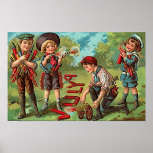 4th of July Children with Fireworks Poster