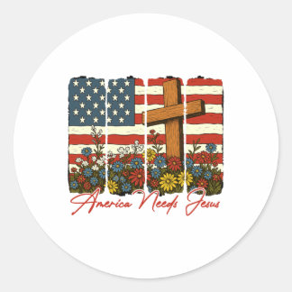 4th Of July Christian Faith Brushstroke America Ne Classic Round Sticker