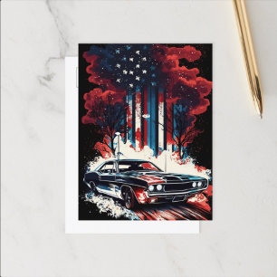 4th of July Classic Car Postcard