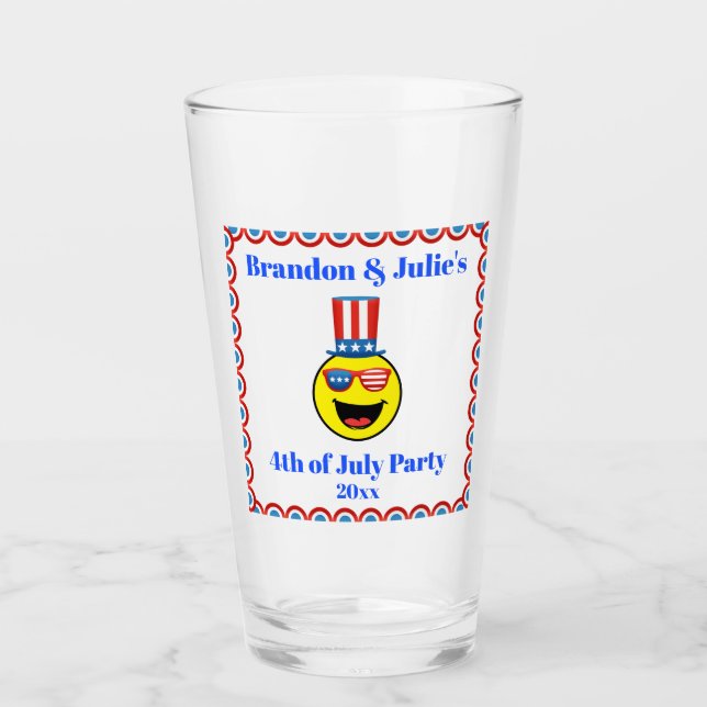 4th of July Cool Patriotic Emoji Beer Pint Glass (Front)