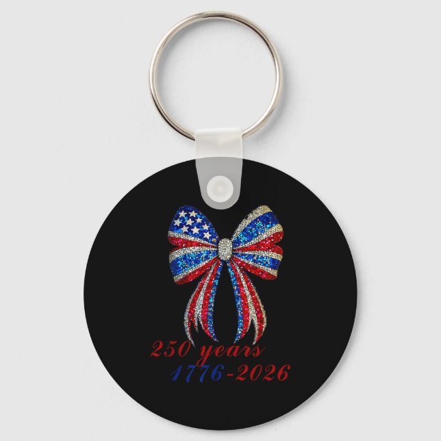 4th Of July Coquette American Flag Bow Funny Girls Key Ring (Front)