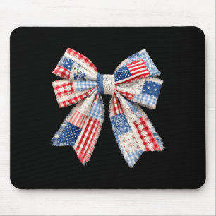 4th of July Coquette Bow American Flag Girl Women Mouse Mat