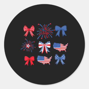 4th Of July Coquette Bow Fireworks Red White And B Classic Round Sticker
