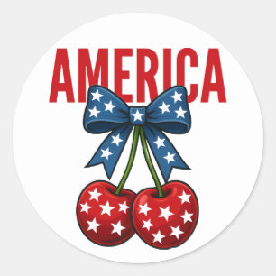 4th of July Coquette Cherry American Flag Classic Round Sticker
