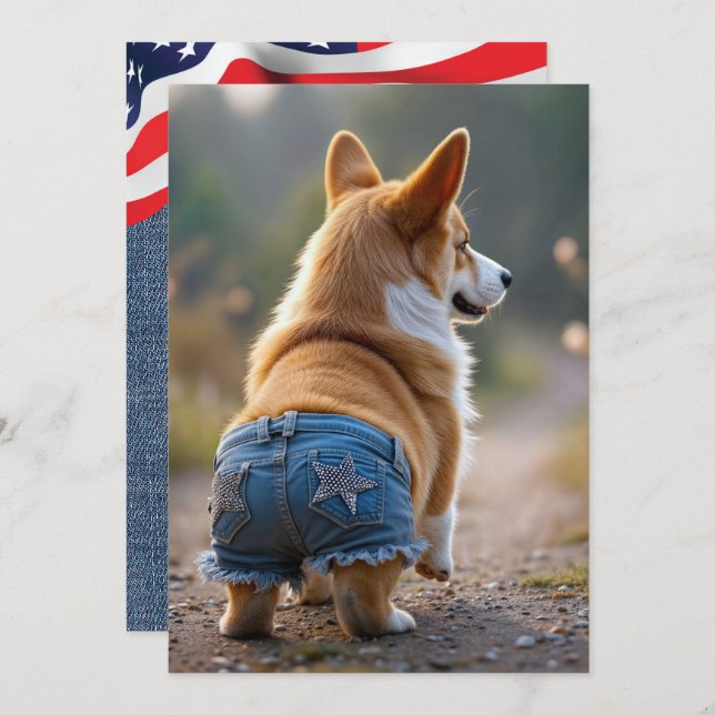 4th of July Corgi Dog  Invitation (Front/Back)