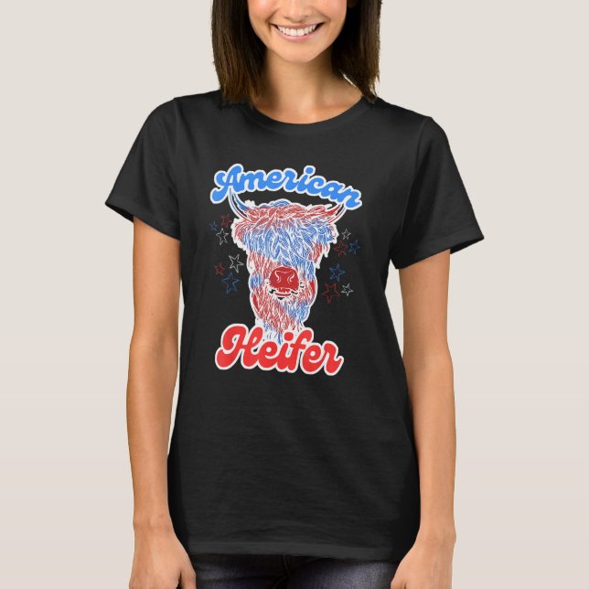 4th of July Cow for American Heifer Highland Cow T-Shirt (Front)