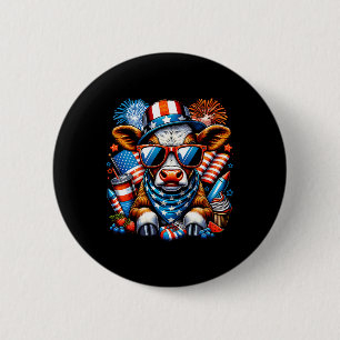 4th Of July Cow Heifer Patriotic Cow Farmer 6 Cm Round Badge