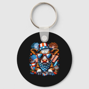 4th Of July Cow Heifer Patriotic Cow Farmer Key Ring