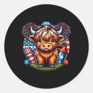 4th Of July Cow Patriotic Cute Cow Farmer Classic Round Sticker