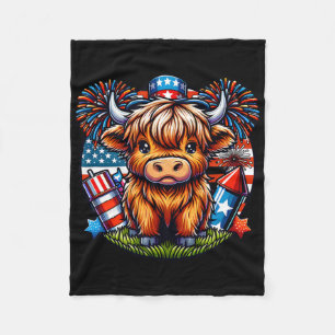 4th Of July Cow Patriotic Cute Cow Farmer Fleece Blanket