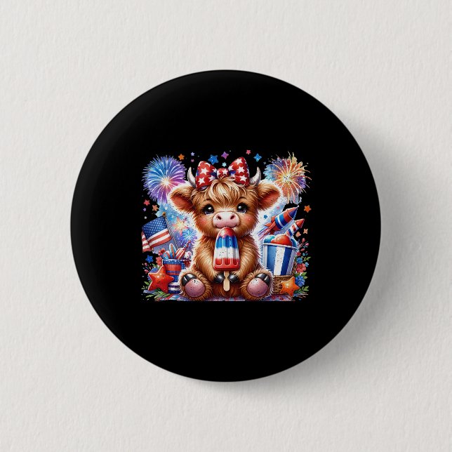 4th Of July Cow Popsicle Firework Usa American  6 Cm Round Badge (Front)