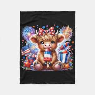 4th Of July Cow Popsicle Firework Usa American  Fleece Blanket