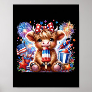 4th Of July Cow Popsicle Firework Usa American Poster