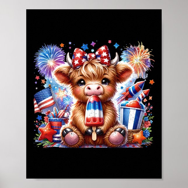 4th Of July Cow Popsicle Firework Usa American  Poster (Front)
