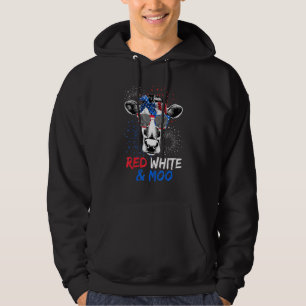 4th Of July Cow Sunglasses Patriotic Red White Fla Hoodie