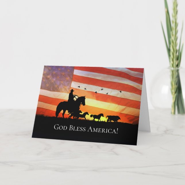 4th of July Cowboy God Bless America Card (Front)