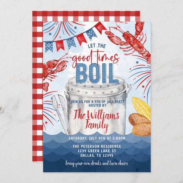 4th of July Crawfish Boil Party Invitation Invite (Front/Back)