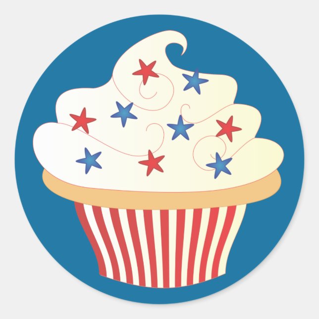4th of July Cupcake Classic Round Sticker (Front)