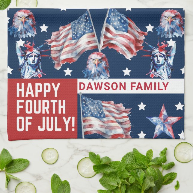 4th of July Custom Family America Tea Towel (Folded)