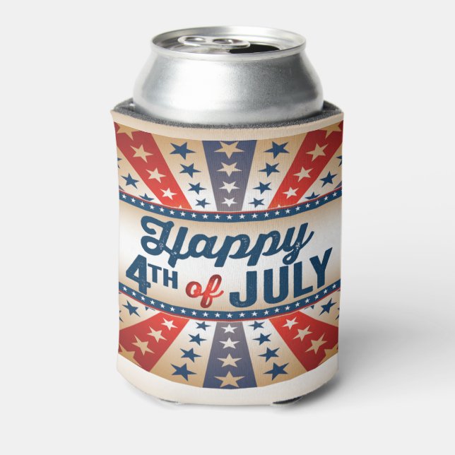 4th of July Custom Name on Bottom Can Cooler (Can Back)
