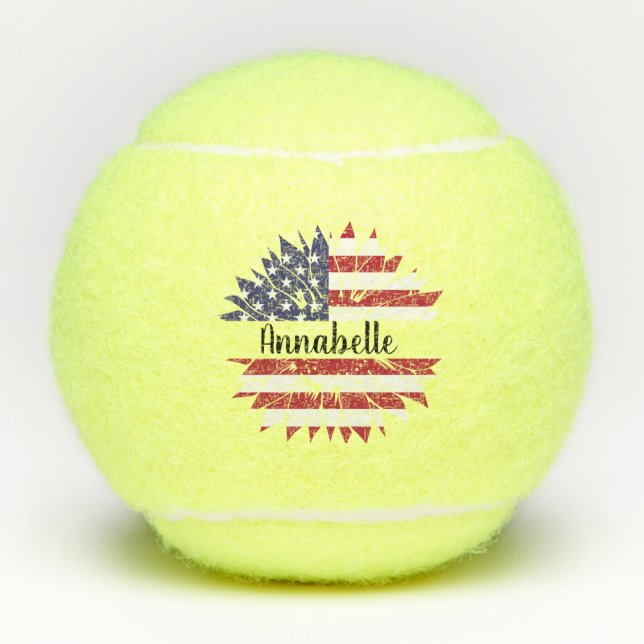 4th of July Custom Red White and Blue Sunflower Tennis Balls (Front)