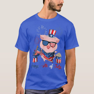 4th Of July Cute American Flag Funny Pig Fireworks T-Shirt