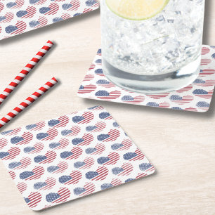 4th Of July Cute American Flag Patriotic Square Paper Coaster