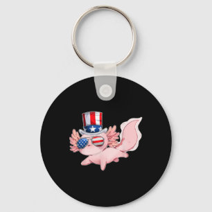 4th Of July Cute Axolotl Independence Day Usa Gles Key Ring