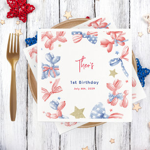 4th of July Cute Balloon Bow 1st Birthday Party Napkin