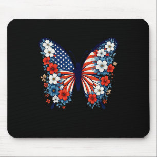 4th Of July Cute Butterfly Flower Red White Blue U Mouse Mat