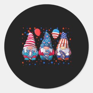 4th Of July Cute Gnomes Usa American Flag Independ Classic Round Sticker