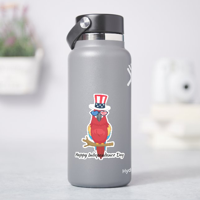 4th Of July Cute parrot Indepen Day Usa Flag Glass (HydroFlask)