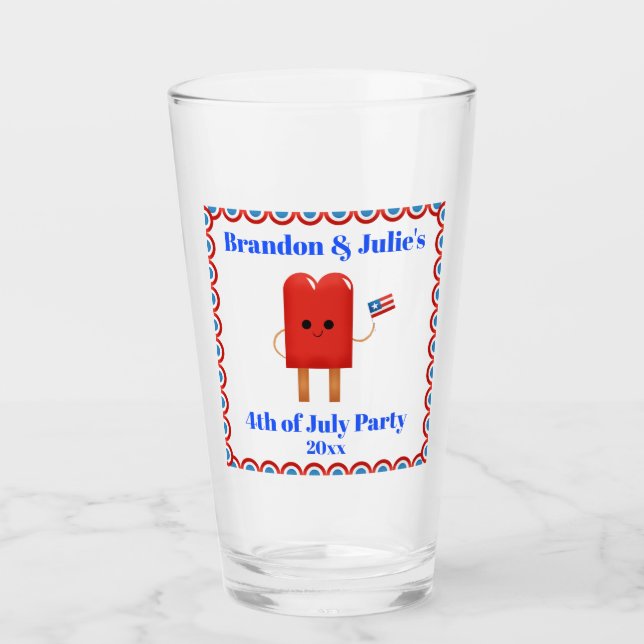 4th of July Cute Patriotic Popsicle Beer Pint Glass (Front)
